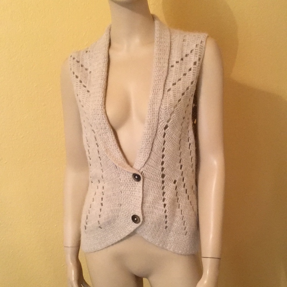 CAbi NEW Angora Crochet Sleeveless Sweater Vest